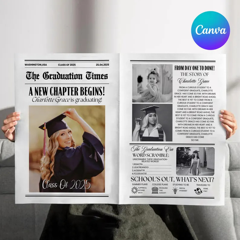 Graduation Newspaper Template, Photo 2026 Grad Newspaper Template, Canva Graduation Newspaper Tem... | Etsy (US)