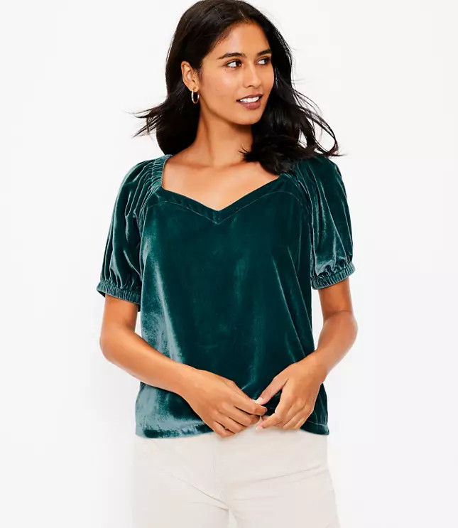 Velvet Puff Sleeve Top | LOFT