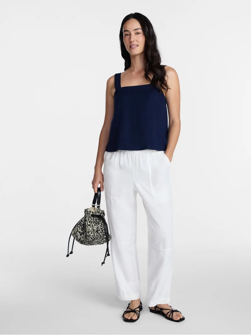 Time and Tru Women's Linen Blend Square Neck Tank Top, Sizes XS-XXXL | Walmart (US)