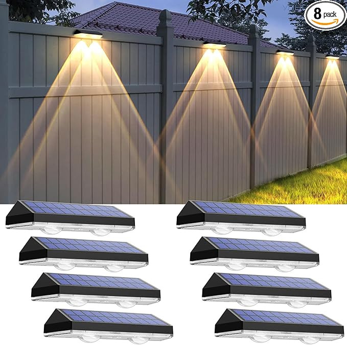 Solar Fence Lights Outdoor - 2700/4000/6000K 3 Mode, 8 Pack Solar Fence Lights Outdoor Waterproof... | Amazon (US)