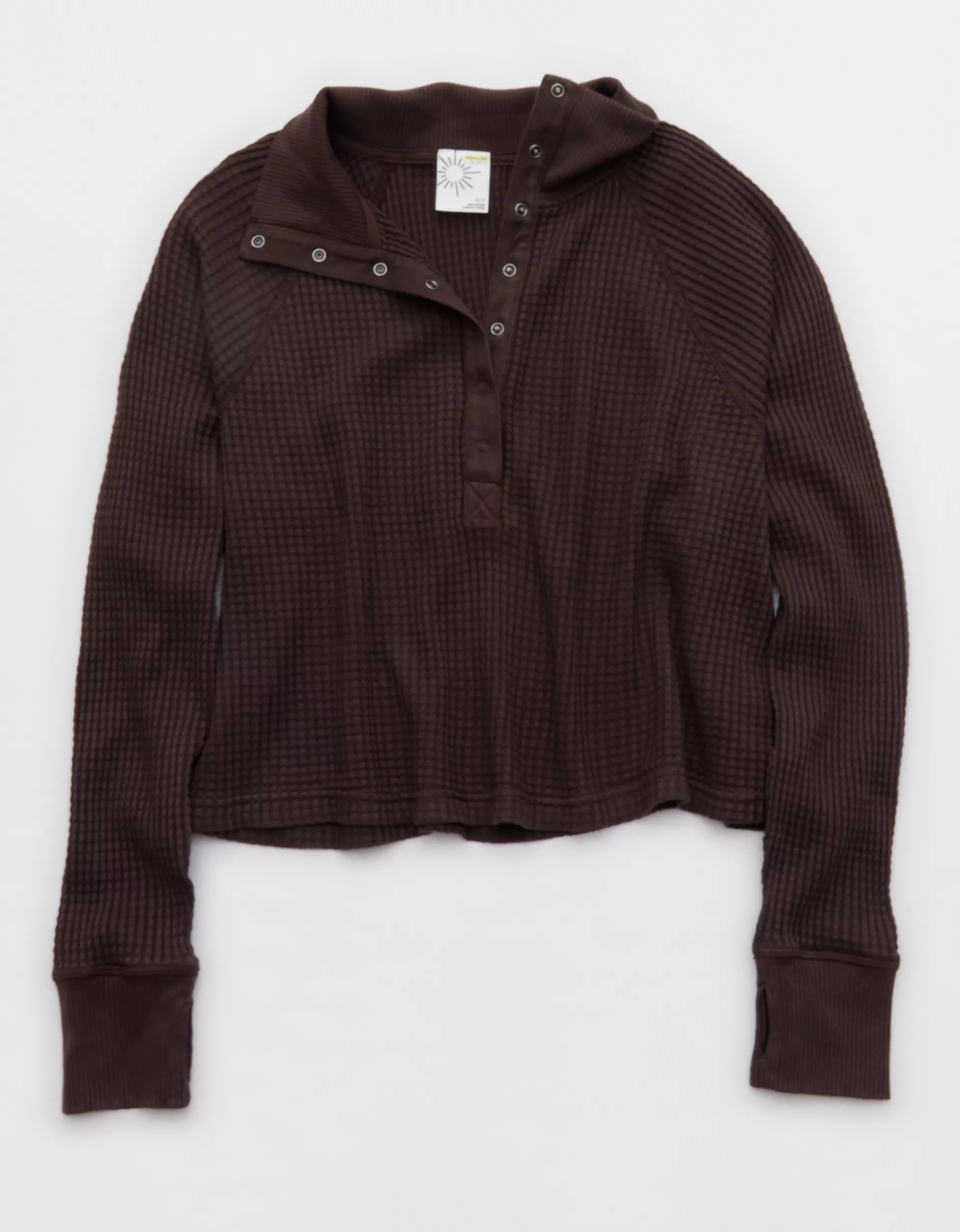 OFFLINE By Aerie Wow! Waffle Mockneck Henley Long Sleeve T-Shirt | American Eagle Outfitters (US & CA)