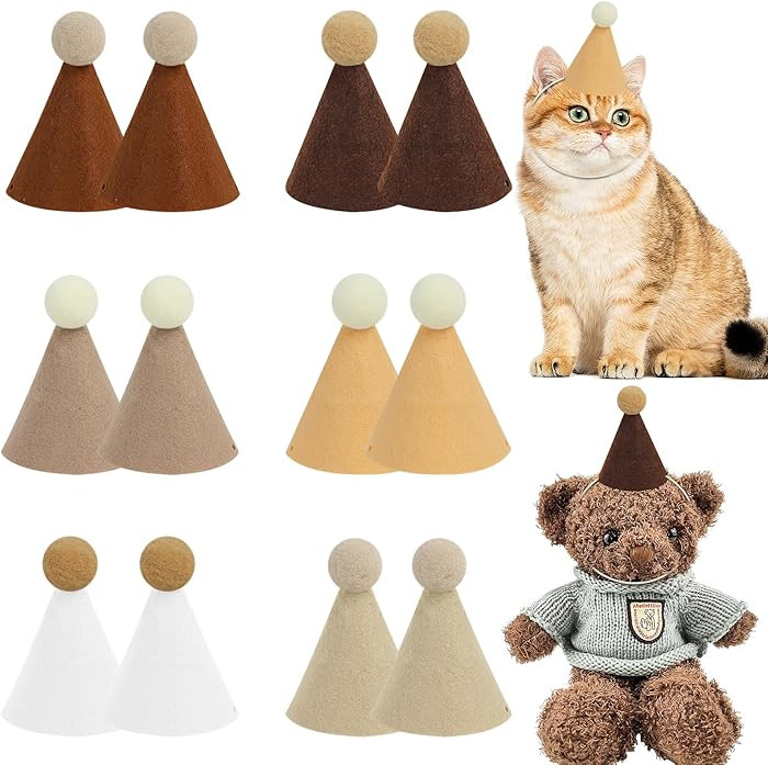 12 Pack Mini Party Hats for Stuffed Animals, Brown Mini Hats with Pom Poms for Dolls Dog Birthday... | Amazon (US)