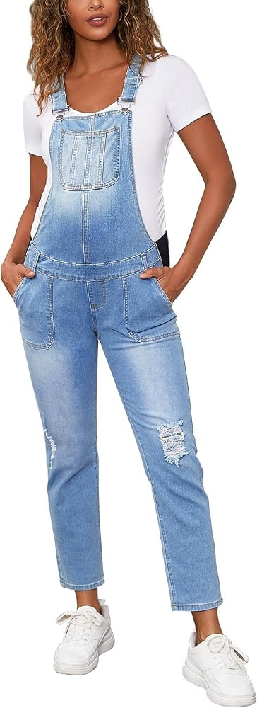 Bhome Maternity Overalls Ankle Length Skinny Maternity Jeans Denim Bid Overall Light Blue XL | Amazon (US)