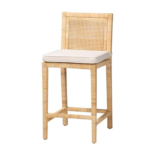 bali & pari Sofia Rattan Counter Stool with Mahogany Wood Frame - Handwoven Wicker Counter Chair with Removable Cushion, Light Honey | Amazon (US)
