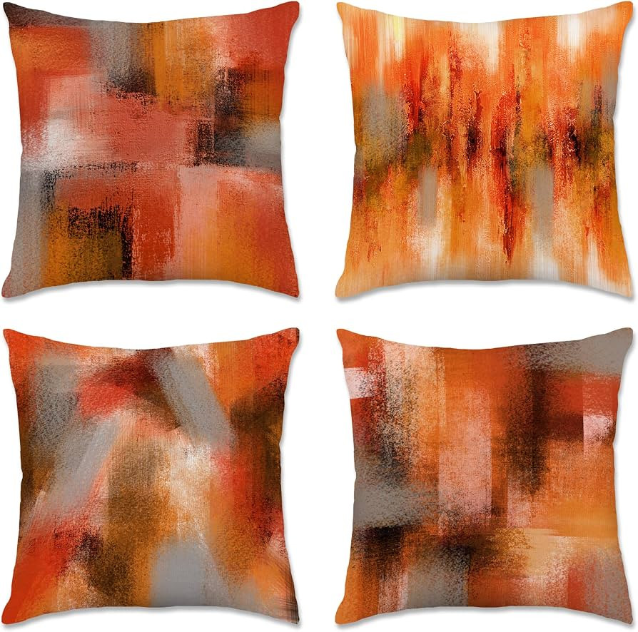 Hexagram Burnt Orange Pillow Covers 18x18 Set of 4, Decorative Outdoor Modern Orange Throw Pillow... | Amazon (US)