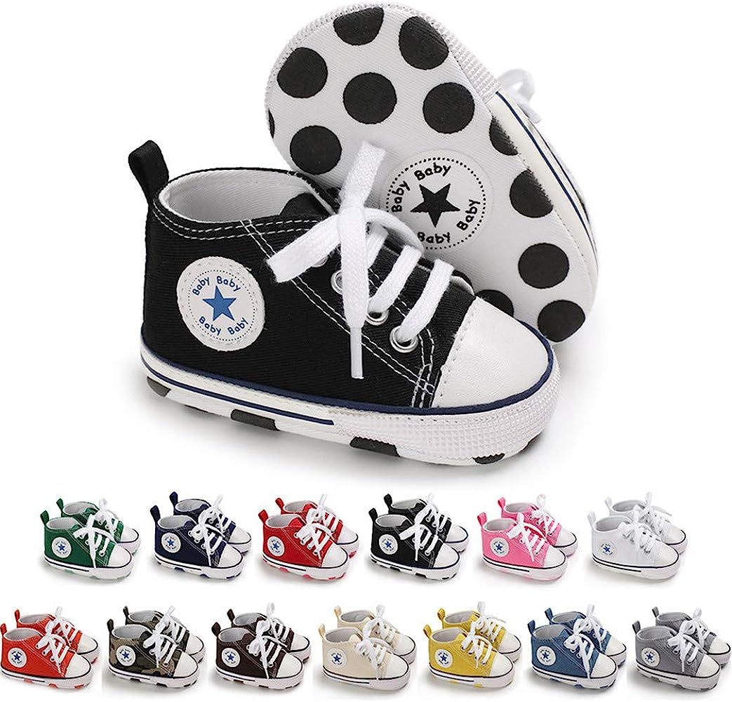 Meckior Baby Girls Boys Canvas Sneakers Soft Sole High-Top Ankle Infant First Walkers Crib Shoes | Amazon (US)