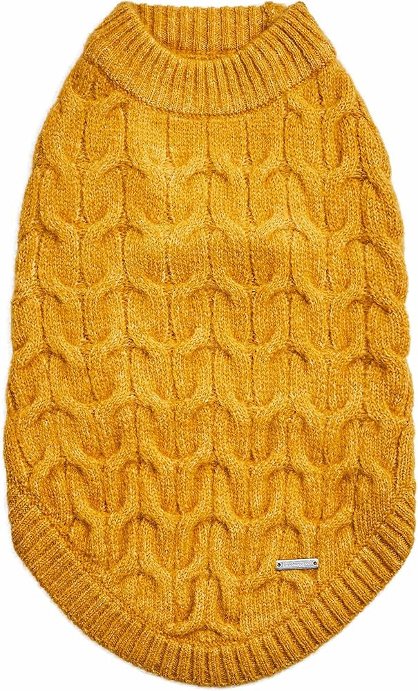 Blueberry Pet Classic Fuzzy Textured Knit Pullover Crew-Neck Dog Sweater in Mustard Yellow, Back ... | Amazon (US)