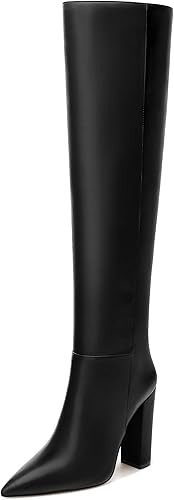 NUMALEO Womens Knee High Boots Pointed Chunky Block High Heel Long Boots Pull-On Fall Thigh High ... | Amazon (US)