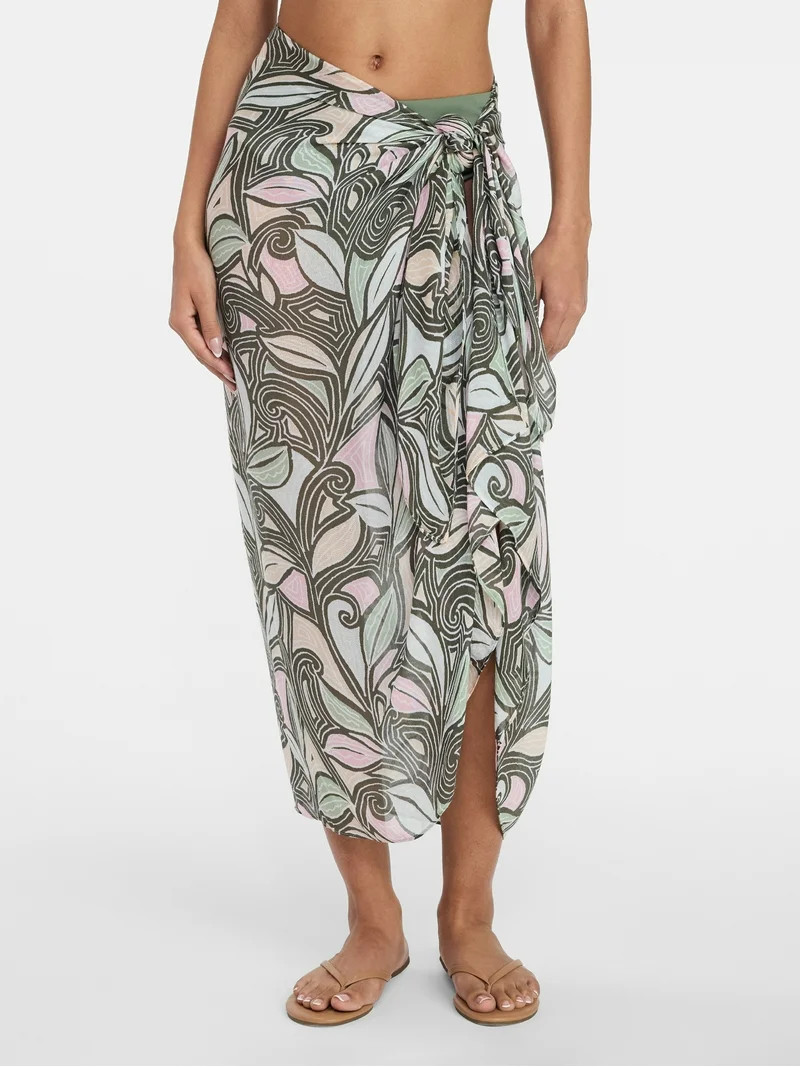 Time and Tru Women's Printed Pareo, One Size, Swirling Paisley Sage Dust | Walmart (US)