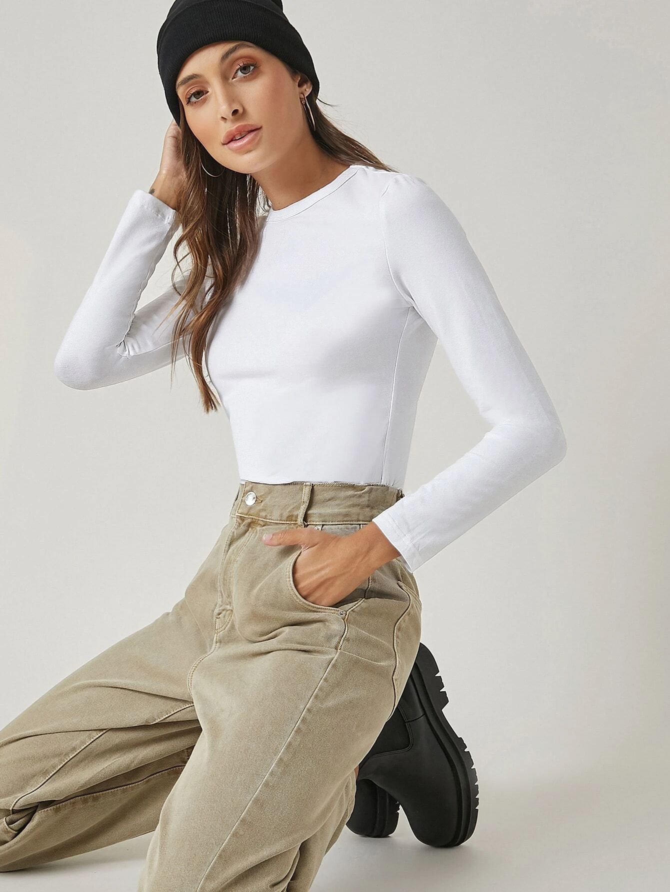 SHEIN BASICS Solid Form Fitted Tee | SHEIN