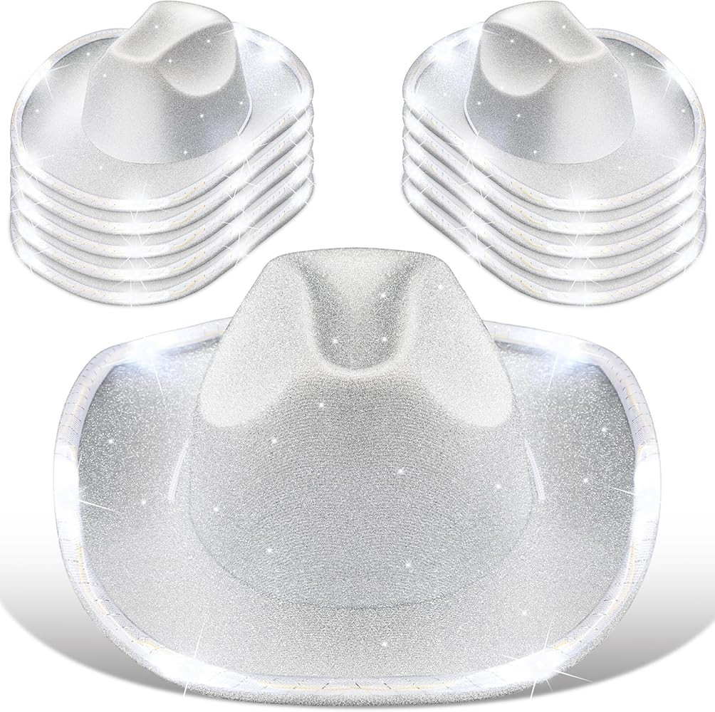 Kigeli 10 Pcs Lights LED Cowboy Cowgirl Hat LED Flashing Hat Cowboy Cowgirl Hat for Western Cowboy Role Play(Gold,Sequin) | Amazon (US)