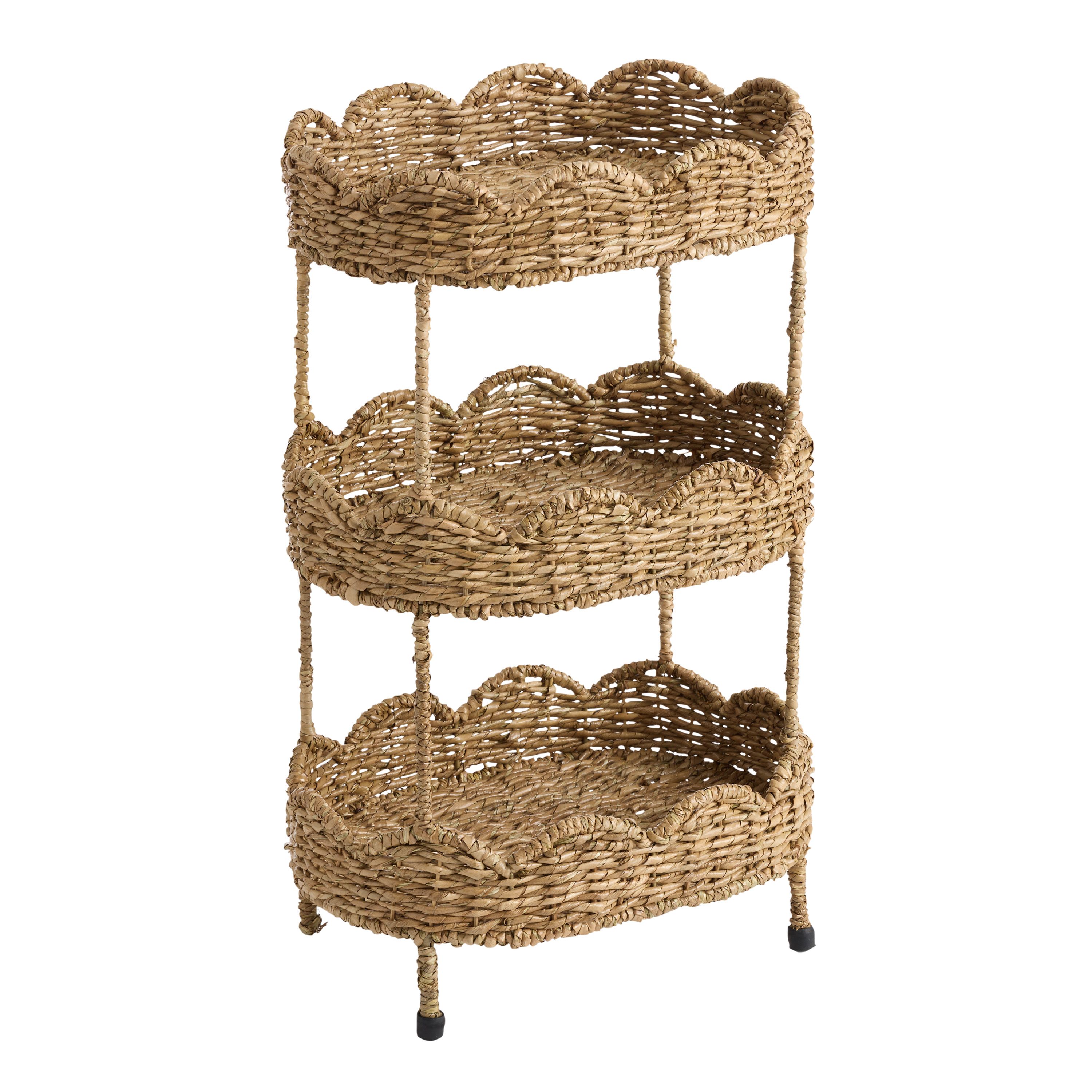 Daisy Oval Natural Seagrass Scalloped 3 Tier Storage Tower | World Market