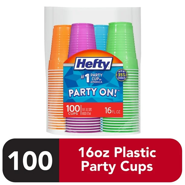 Hefty Everyday Disposable Plastic Cups, Assorted Colors, 16 oz, 100 count | Walmart (US)