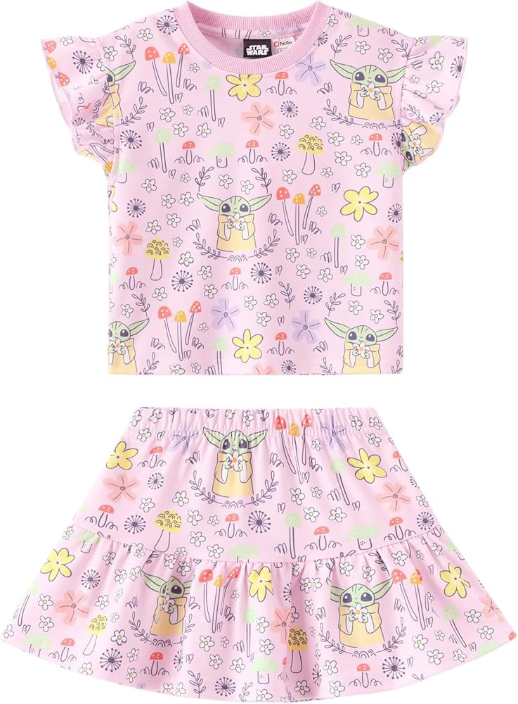 Disney Frozen Elsa Minnie Mouse Stitch Princess Girls' Skirt Sets Ruffle Short Sleeve Clothes 2pc... | Amazon (US)