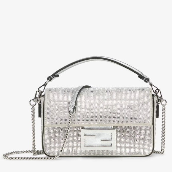 Fendi Baguette Mini Silver Crystal-Embellished Shoulder Bag With FF Motif | Poshmark