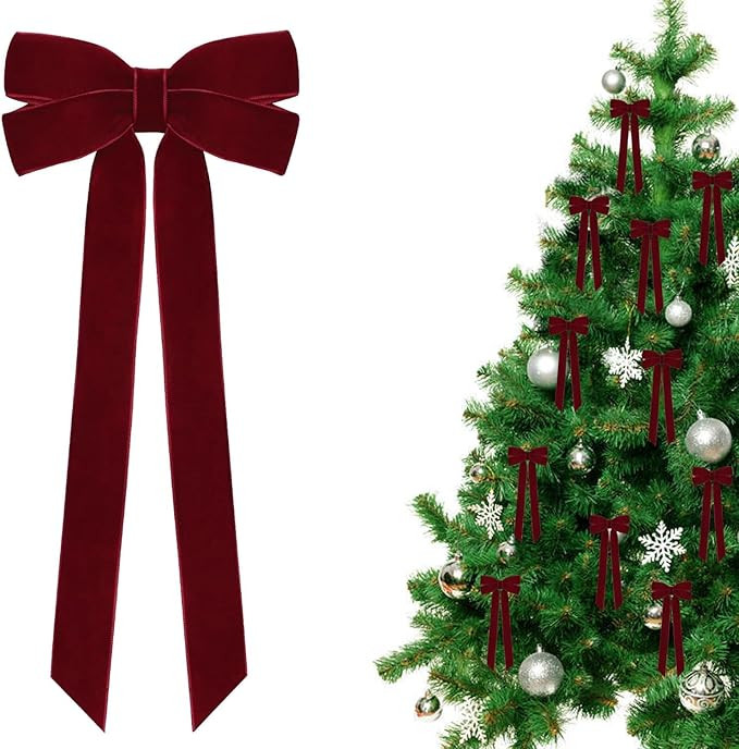 12 Pcs Red Velvet Christmas Tree Bows Door Garland Decor Vintage Wreath Bow Suitable for Christma... | Amazon (US)