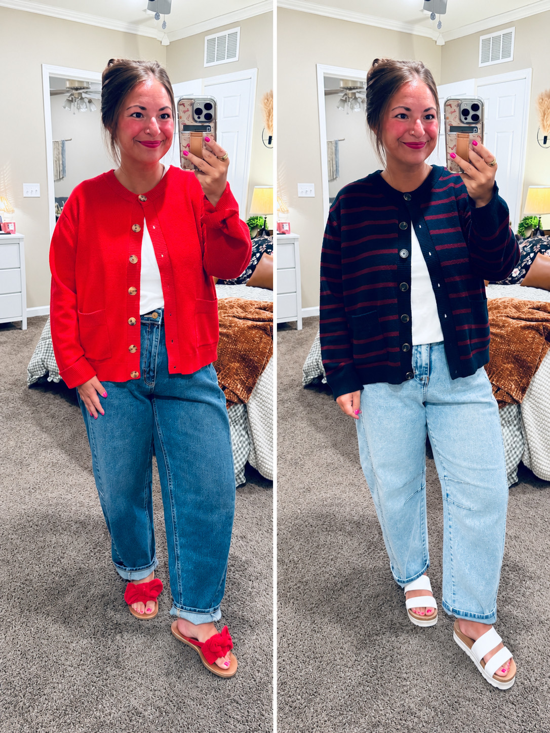 Cute & cozy Walmart cardigans! ❤️ A solid red or striped option to layer over a white tee with jeans for a comfy classroom outfit. Which one would you pick?

#LTKootd #LTKMidsize #LTKWorkwear