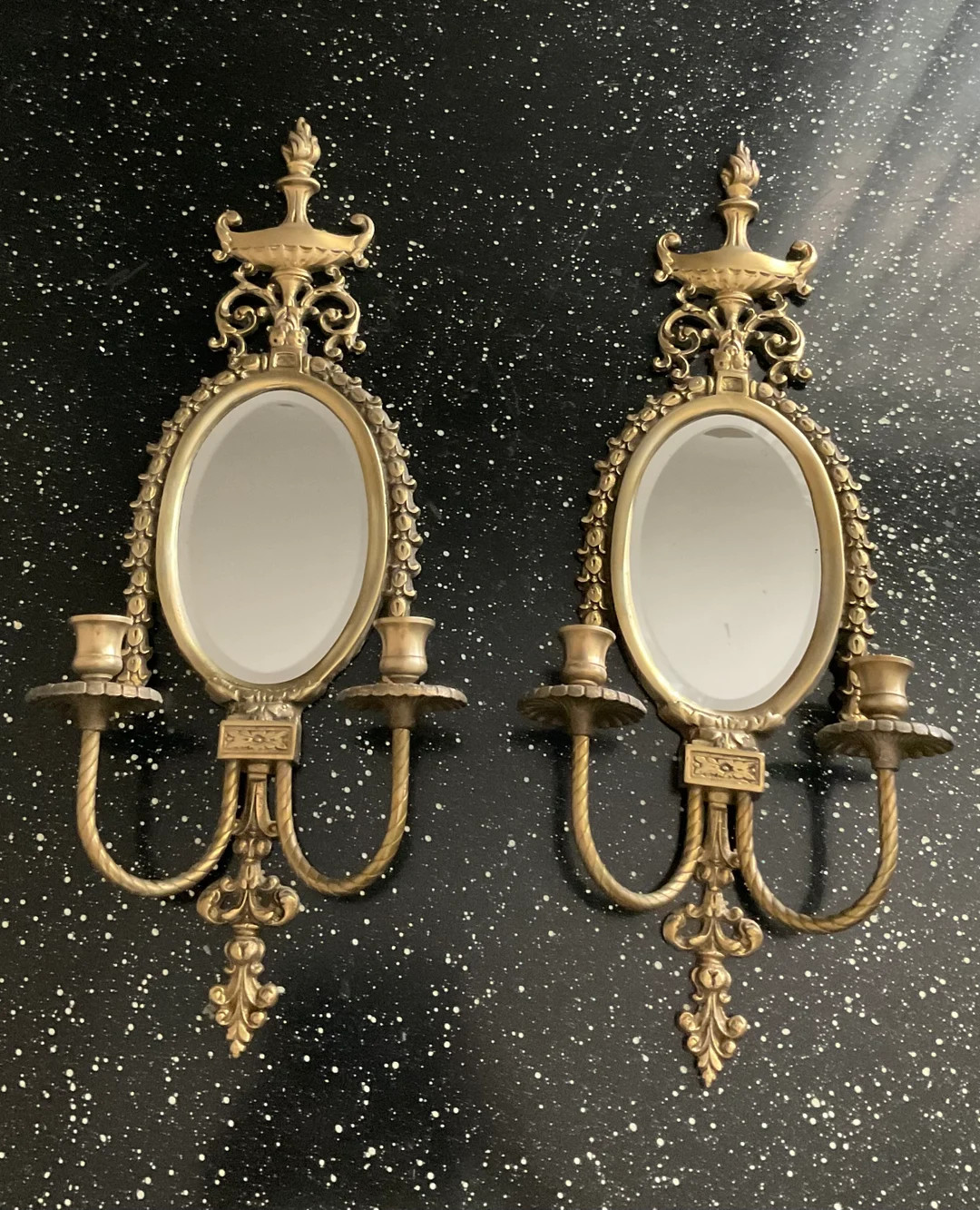 Vintage Pair of Large Solid Ornate Brass Mirrored Double Arms Sconces Candlestick Holders - Etsy | Etsy (US)
