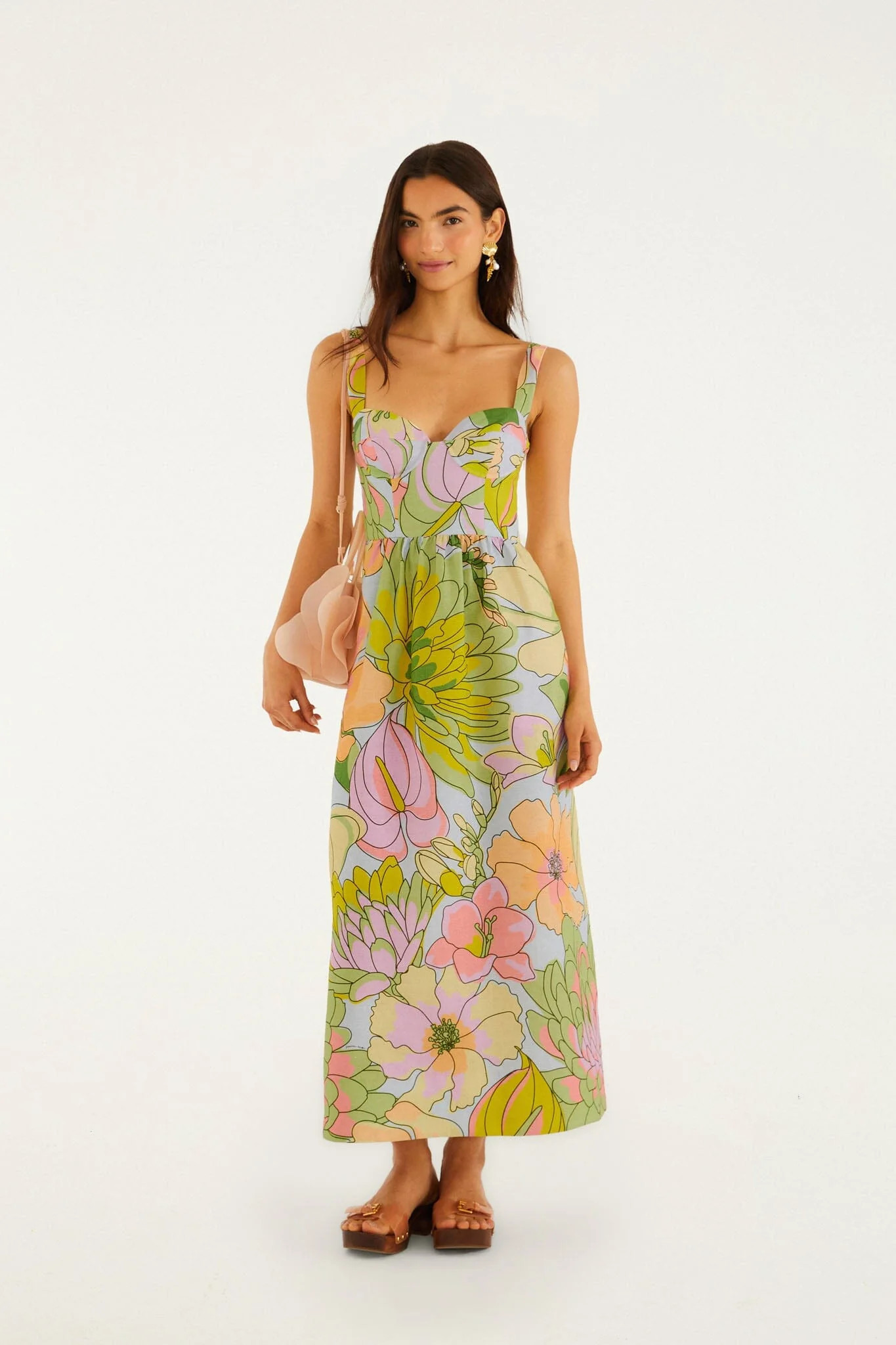 Light Blue Spring Affair Euroflax Premium Linen Maxi Dress | FARM Rio | FarmRio (US)