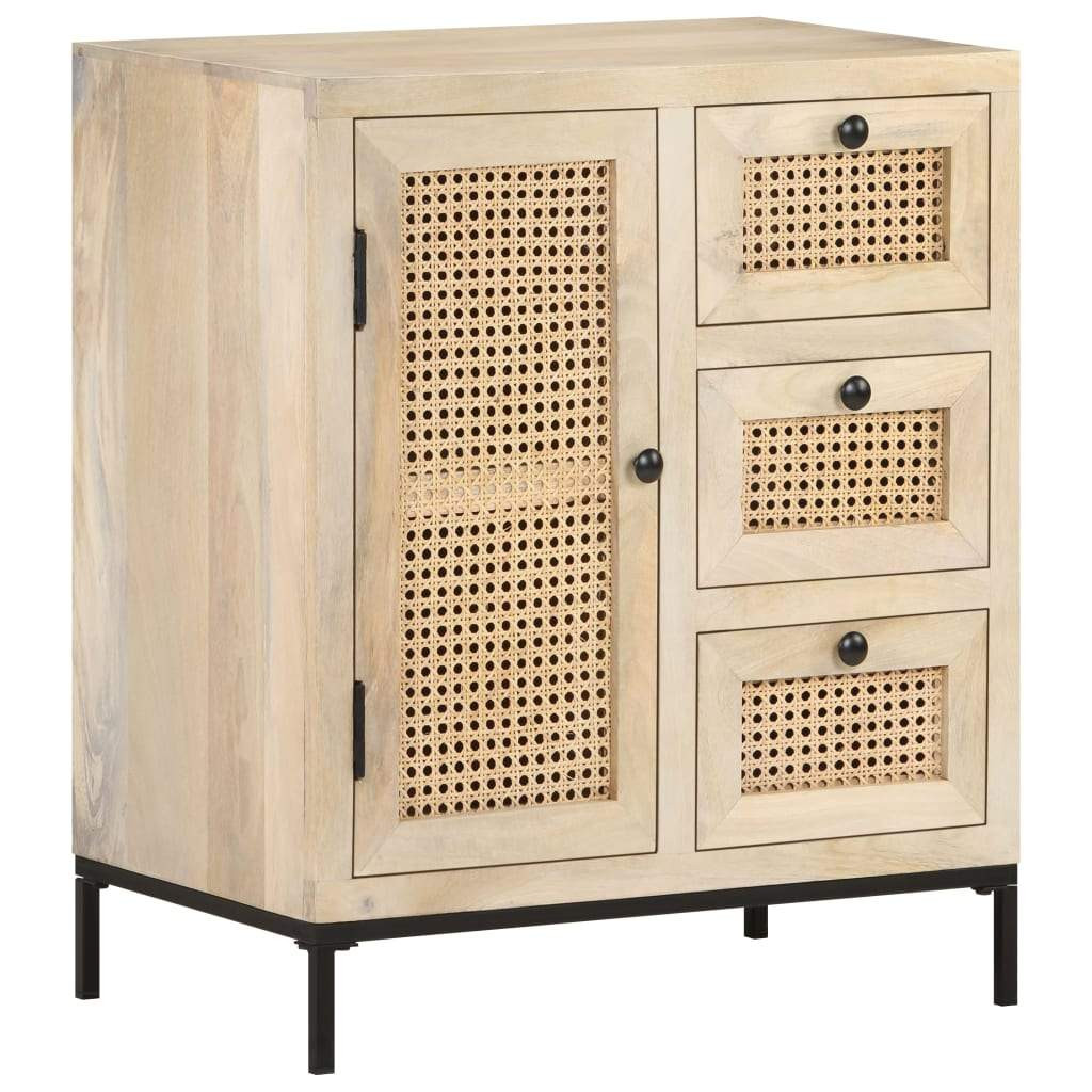 vidaXL Sideboard 23.6"x13.8"x27.6" Solid Mango Wood and Natural Cane | Walmart (US)