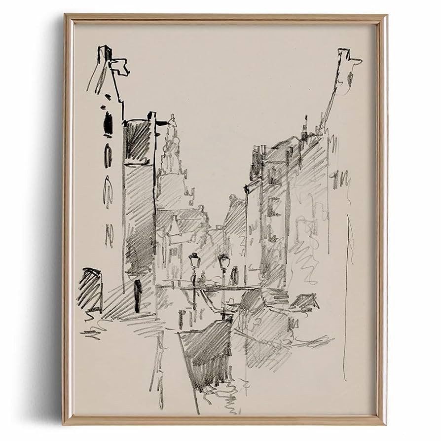 Abstract City Architecture Street Etching Print Poster - Town Drawing Rustic Gray Building Pictur... | Amazon (US)