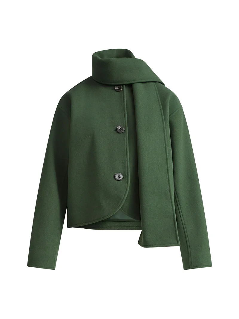 Free Assembly Women's Faux Wool Jacket with Scarf, Sizes XS-XXL | Walmart (US)