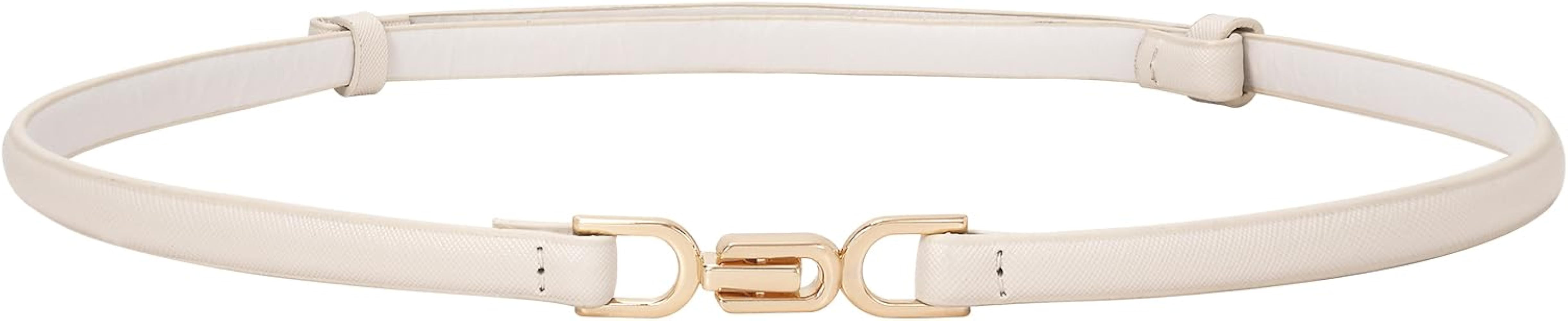 WHIPPY Women Skinny Leather Belt Adjustable Thin Waist Belt Fashion Buckle Belt for Dress | Amazon (US)