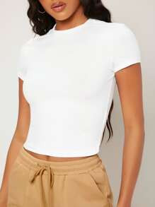 SHEIN BASICS Solid Form Fitted Tee SKU: sw2202160411077223(1000+ Reviews)$3.85$5.00-23%Make 4 pay... | SHEIN