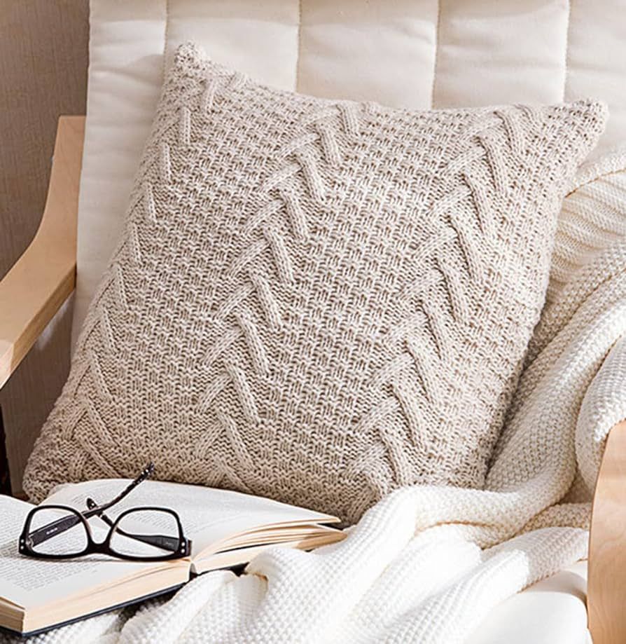 ANDUUNI Soft Decorative Knitted Throw Pillow Covers Double-Cable Sweater Throw Pillow Shell for S... | Amazon (CA)