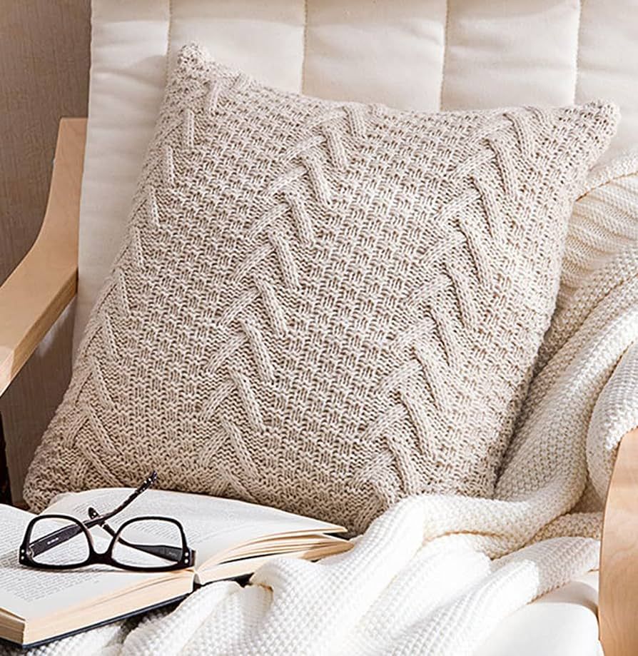 ANDUUNI Decorative Knitted Pillow Case Cushion Cover Double-Cable Sweater Throw Pillow Covers for... | Amazon (US)