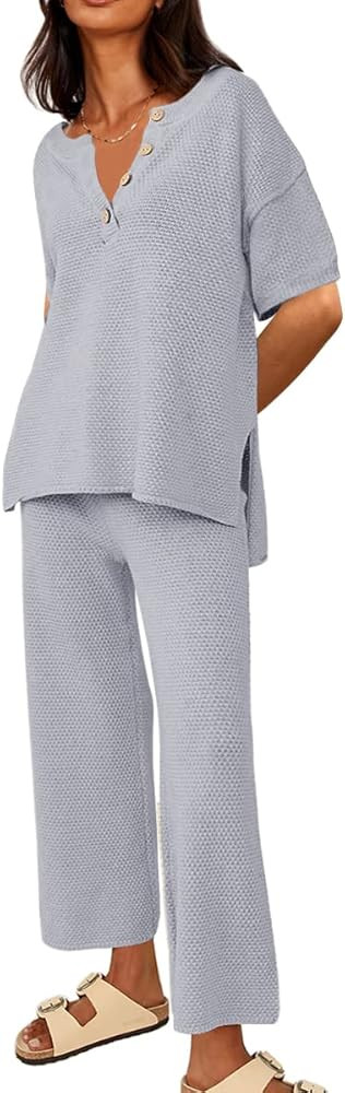 LILLUSORY Womens 2023 Spring Trendy 2 Piece Lounge Sets Cozy Knit Sweater Short Sleeve Slouchy Lo... | Amazon (US)