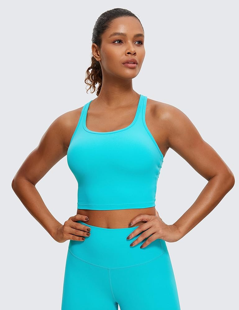 CRZ YOGA Butterluxe Womens Y-Back Racerback Longline Sports Bra - Padded Scoop Neck Workout Crop ... | Amazon (US)