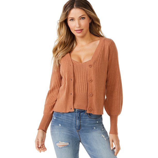 Sofia Jeans by Sofia Vergara Women's Ribbed Cardigan Cami Set, 2-Piece - Walmart.com | Walmart (US)
