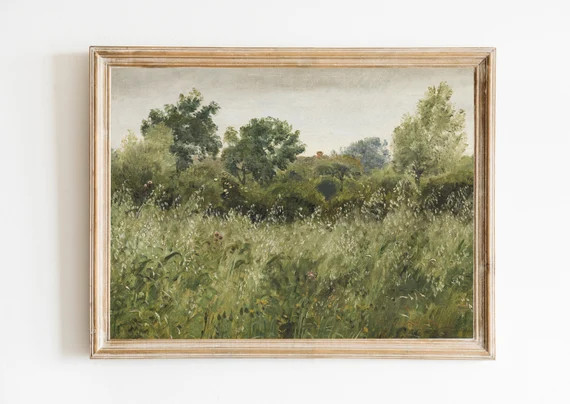 Field of Oats Fine Art Poster Antique Painting Reproduction Moody Landscape Meadow Vintage Green ... | Etsy (UK)