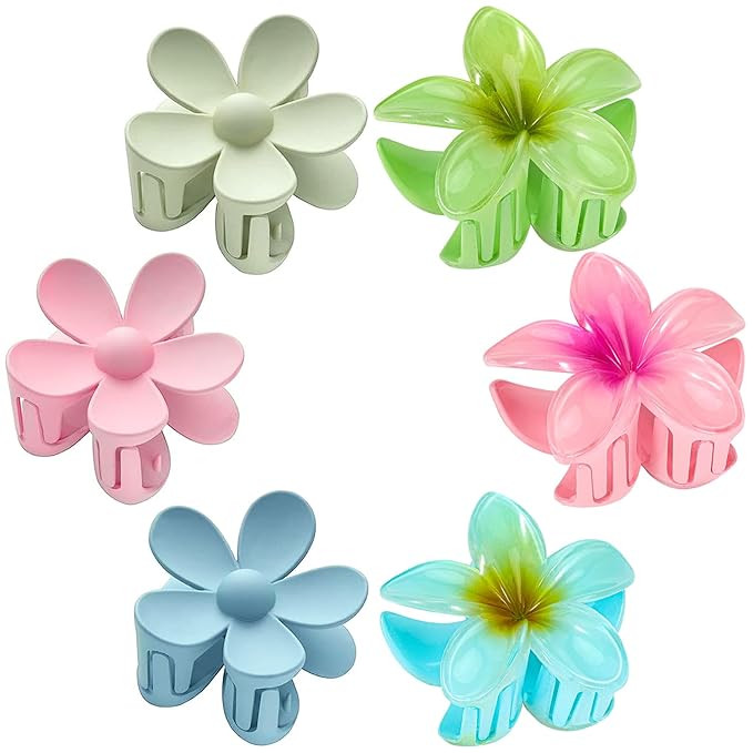 Flower Hair Clips, Hawaiian Plumeria Hair Clips for Thin Hair, Preppy Flower Claw Clip, Hawaii Ha... | Amazon (US)