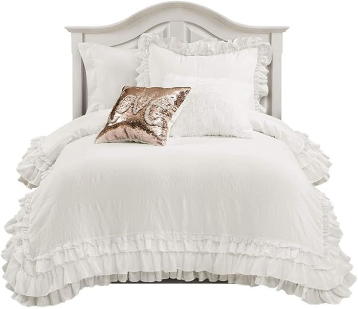 Lush Decor Ella Ruffle Lace Comforter, 2 Piece Set, Twin, Ivory - Cute Comforter - Twin Bedding S... | Amazon (US)