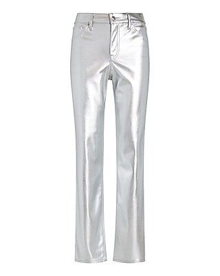 High Waisted Metallic Faux Leather Modern Straight Pant | Express (Pmt Risk)