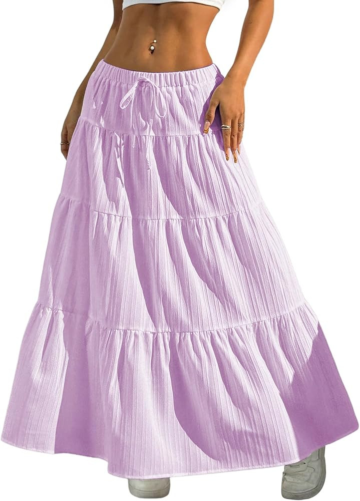 Verdusa Women's Long Maxi Skirt 2026 Boho Flowy Flared Ruffle Skirts Beach Vacation Spring Going ... | Amazon (US)