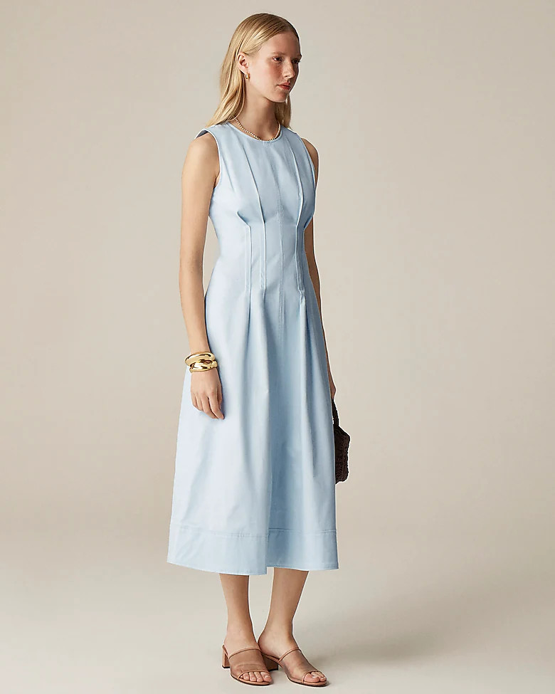Pintuck midi dress in stretch twill | J. Crew US