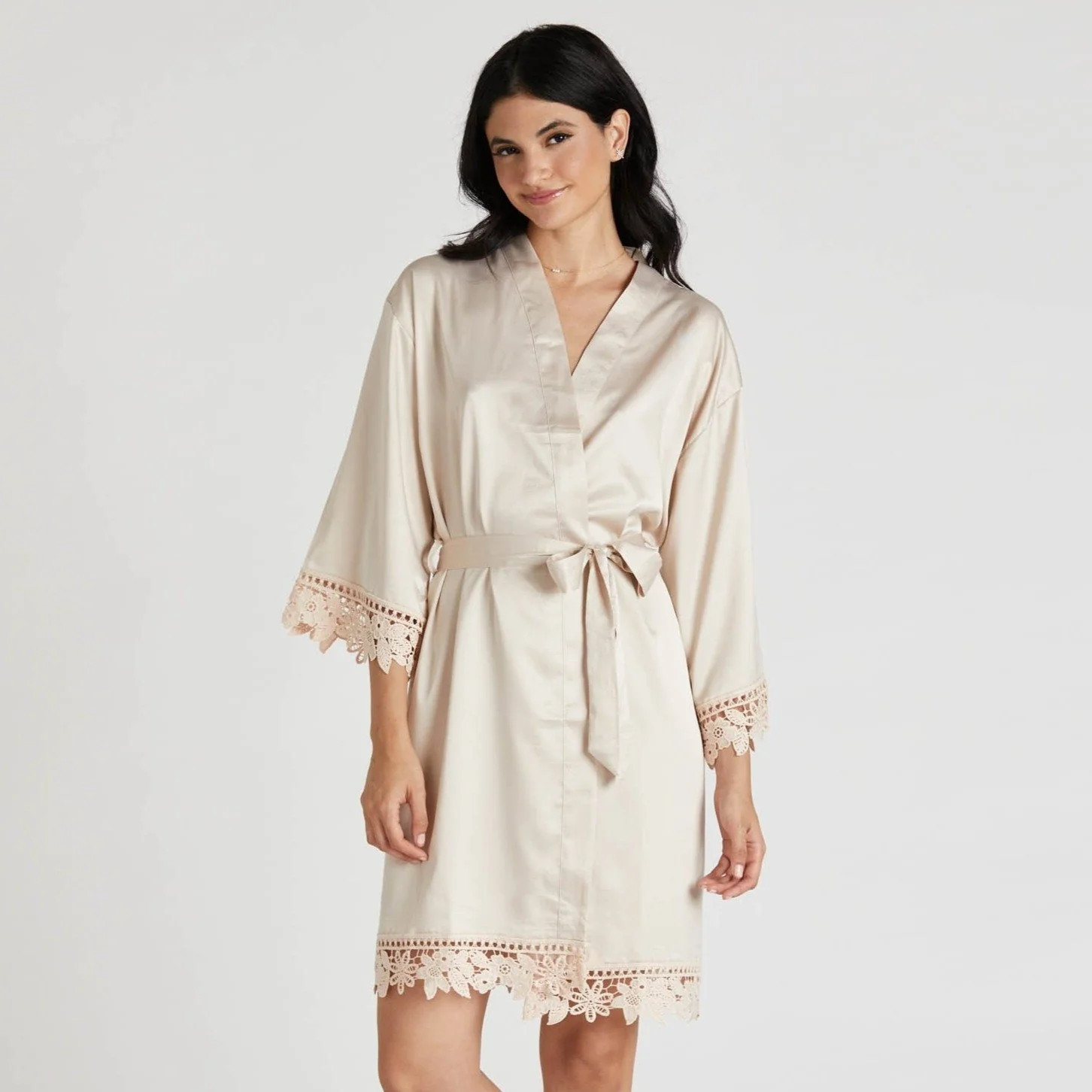 Satin Lace Robe - Champagne | Birdy Grey