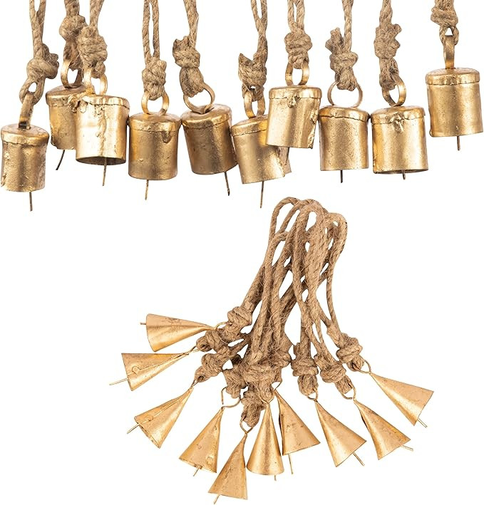 20 Pc Vintage Rustic Metal Cow Bells for Christmas Decor - Antique Handmade 4 cm Gold Bells, Witc... | Amazon (US)