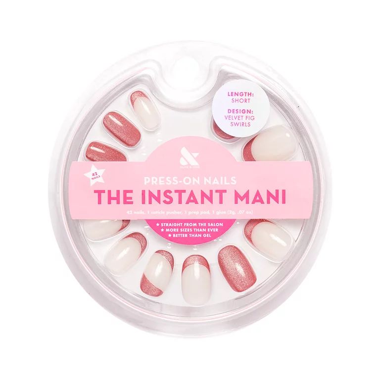 Olive & June Instant Mani Round Short Press-On Nails, Pink, Velvet Fig Swirls, 42 Pieces | Walmart (US)