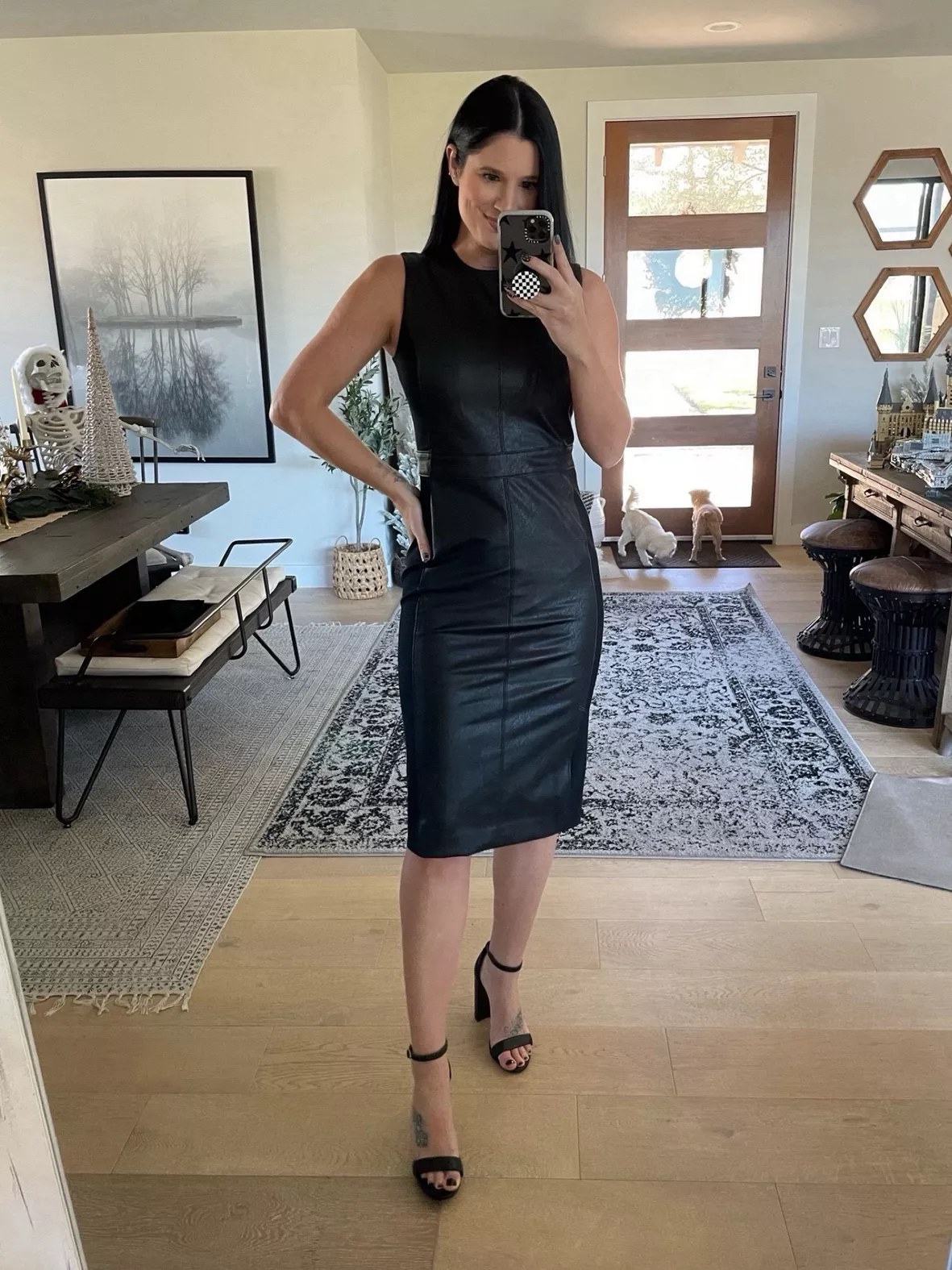 spanx leather dress Dresses | Faux Black Sleeveless | Color: Black | Size: S Sara cut the feet off her control SPANX BLACK Leather-Like Sleeveless Knee