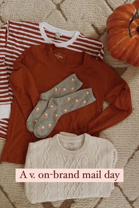 Cozy tees, a cableknit sweater & crew socks — what fall dreams are made of 🍁 This is the best Rory Gilmore sweater I’ve found this year! It’s cotton and so comfortable. I sized up to two sizes to a large and it’s going to be so perfect for layering and all the cozy fits 🍂🧡

Orange, pumpkin spice, fall, autumn, casual, cozy, haul, j crew factory, relaxed, Gilmore girls 

#LTKfindsunder50 #LTKSeasonal #LTKfindsunder100
