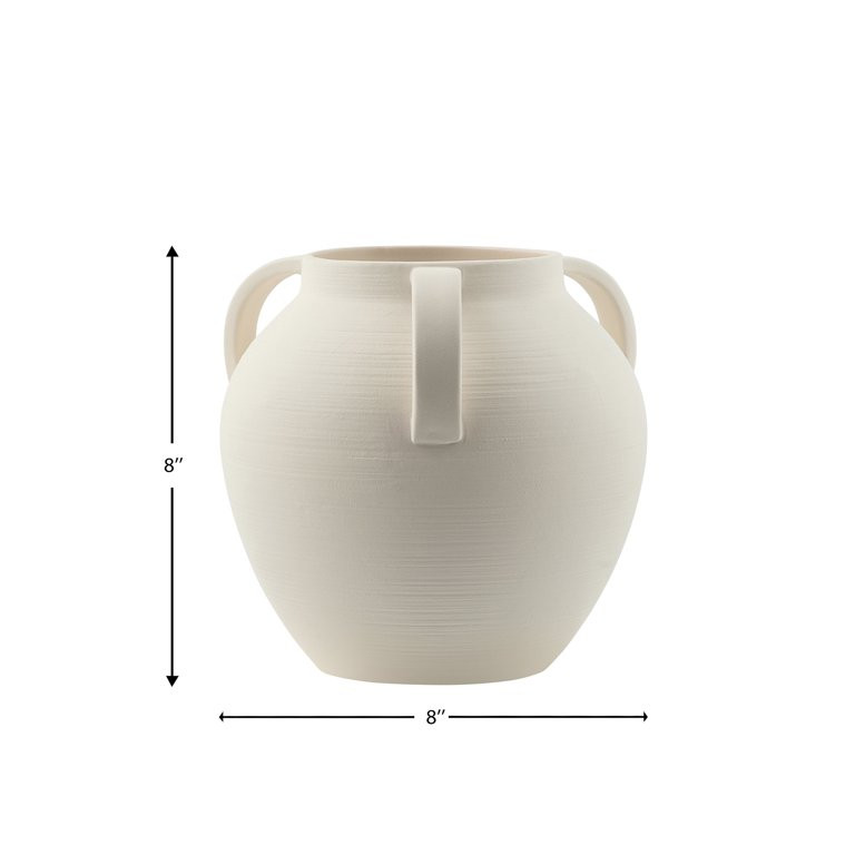 Home Decor Collection 8'' White Matte Textured Ceramic Stoneware Vase with Handles | Walmart (US)