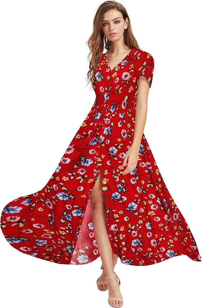 Milumia Women Button Up Floral Print Party Split Flowy Maxi Dress | Amazon (US)