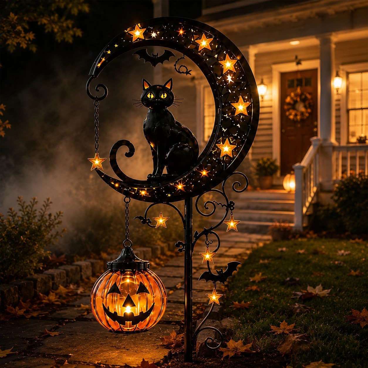Solar Halloween Black Cat & Pumpkin Moon Garden Stake Light (A) | Amazon (US)