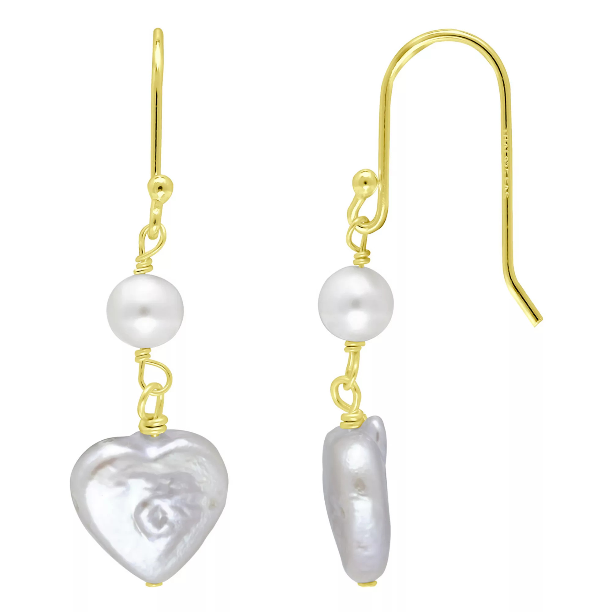Aleure Precioso 18k Gold Over Silver Heart Shaped Freshwater Cultured Pearl Drop Earrings | Kohl's