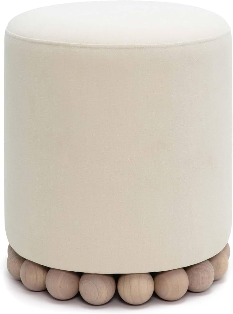 Pemberly Row Contemporary Accent Ottoman, Cream Upcycled Fabric, 15.7"x15.7"x18.3", Solid Wood Ba... | Amazon (US)
