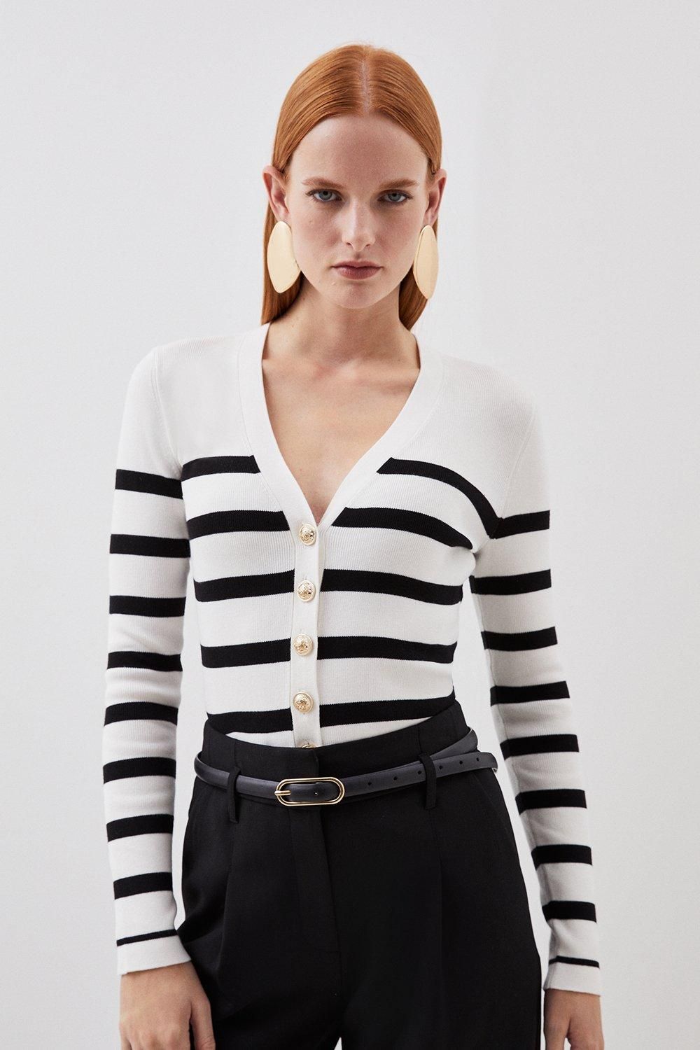 Viscose Blend Knit Stripe Cardigan | Karen Millen UK + IE + DE + NL